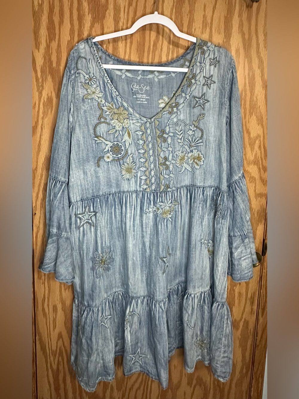 Kyla Seo Embroidered Light Blue Chambray Tunic